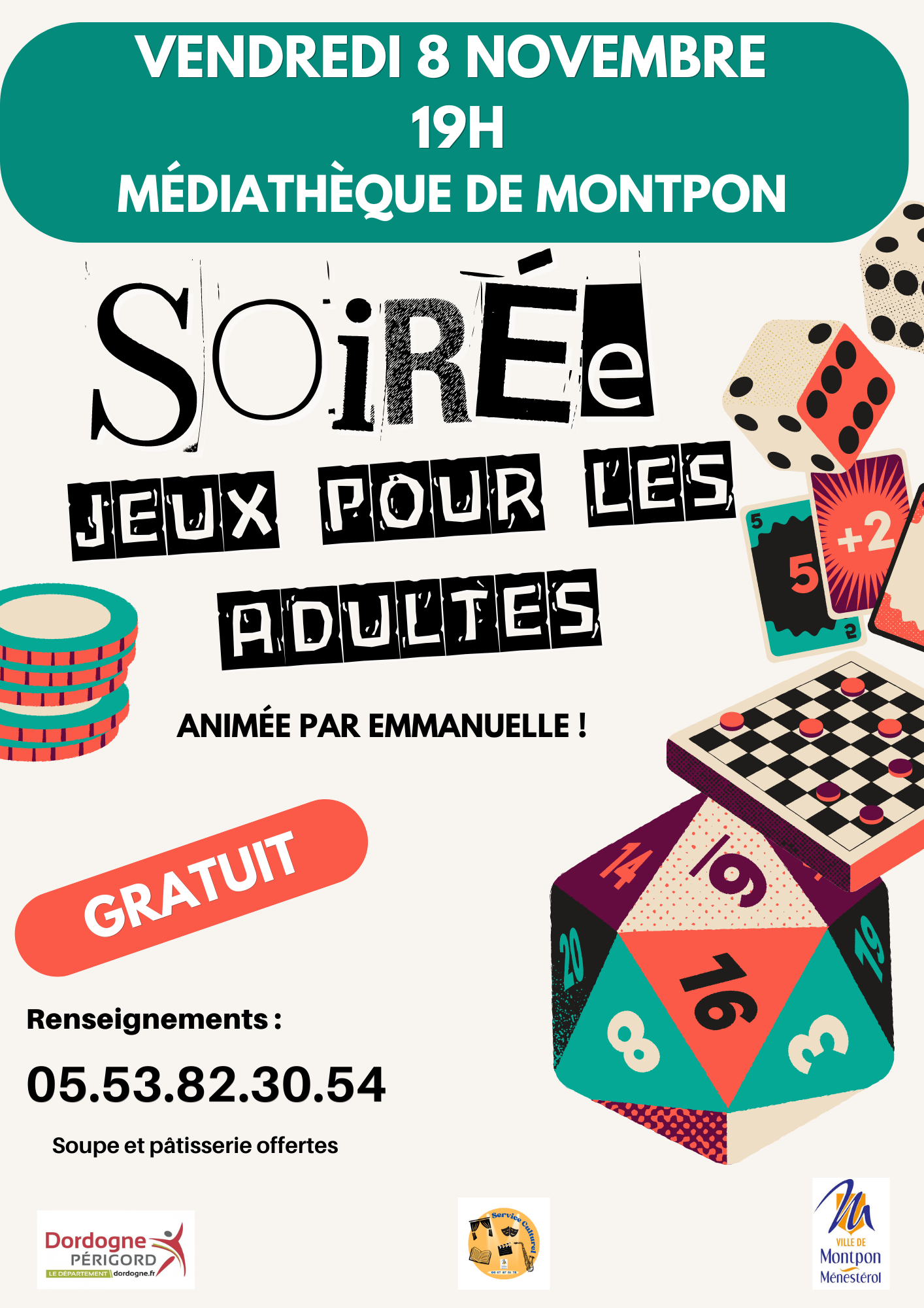 Affiche Soirée Jeux de Société Moderne Illustré Coloré